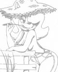 anthro breasts cleavage clothed clothing female hair hair_over_eye hat headgear headwear one_eye_obstructed overalls solo straw_hat big-e6 activision crash_bandicoot_(series) tawna_bandicoot bandicoot mammal marsupial greyscale hi_res monochrome