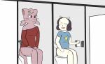 adolescent anthro bathroom clothed clothing duo female fur simple_background sitting smile toilet toilet_use young young_anthro young_female notmypornaccount bittersweet_candy_bowl jessica_(bcb) rachel_(bcb) canid canine domestic_cat felid feline felis mammal 2018 digital_media_(artwork) hi_res