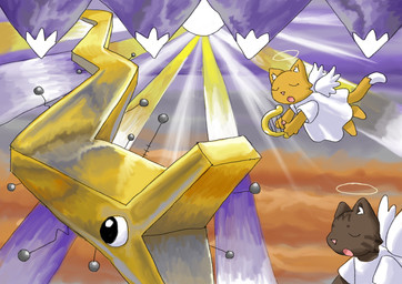 anthro biped brown_body clothing detailed_background dress eyes_closed flying gold_body group halo holding_lyre holding_string_instrument light light_beam lyre mountain musical_instrument open_mouth orange_body plucked_string_instrument sky skyscape string_instrument sun sunbeam sunlight toony trio white_clothing white_dress white_wings wings mimill3 angel domestic_cat felid feline felis mammal reptile scalie snake detailed hi_res
