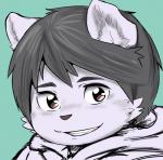 anthro clothing hair hoodie inner_ear_fluff looking_at_viewer male simple_background smile solo teeth topwear tuft young young_anthro young_male kurokiriririri canid canine canis domestic_dog mammal bust_portrait hi_res icon portrait