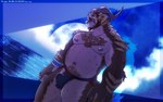 anthro big_pecs biped bulge clothing detailed_bulge fur genital_outline jockstrap light male male_anthro moonlight musclegut muscular muscular_male nipple_piercing nipples pecs piercing pubes sky smile smiling_at_viewer solo underwear duskshield final_fantasy final_fantasy_xiv square_enix kydron felid feline hrothgar mammal