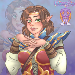 5_fingers armor arms_bent bald bard blush brown_eyebrows brown_freckles brown_hair brown_line_art clothed clothed_female clothed_humanoid clothing disembodied_head duo eyebrow_through_hair eyebrows eyelashes female female_humanoid fingers freckled_face freckles furrowed_brow gauntlets glint gloves gold_headband green_clothing green_eyes green_pupils green_shirt green_topwear hair hands_together handwear humanoid_pointy_ears lips male medium_hair navel not_furry pauldron pink_eyes pink_lips pointy_ears pose pupils purple_body purple_lips purple_sclera purple_skin red_corset shirt smile smiling_at_viewer snort snorting solo_focus tan_body tan_skin text topwear translucent translucent_hair glossopho dead_by_daylight dungeons_and_dragons hasbro wizards_of_the_coast aestri_yazar vecna_(dead_by_daylight) elf humanoid lich undead 1:1 2024 artist_name colored colored_line_art crossover digital_drawing_(artwork) digital_media_(artwork) english_description