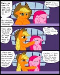 2012 applejack_(mlp) blonde_hair bodily_fluids clothed clothing comic cowboy_hat crying dialogue digital_media_(artwork) duo earth_pony english_text equid equine female feral freckles friends friendship_is_magic fur green_eyes grief hair hasbro hat headgear headwear horse inside mammal metal_(artist) my_little_pony orange_body orange_fur pink_body pink_fur pink_hair pinkamena_(mlp) pinkie_pie_(mlp) pony sad straight_hair tears text wavy_mouth