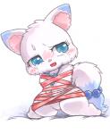 anthro bdsm blue_body blue_eyes blue_fur blush bodily_fluids bondage bound bracelet fluffy fluffy_tail fur jewelry multicolored_body multicolored_fur necklace semi-anthro simple_background snowflake solo tail tears two_tone_body two_tone_fur white_background white_body white_fur nosen jewelpet sanrio sega sega_fave larimar_(jewelpet) arctic_fox canid canine fox mammal true_fox low_res