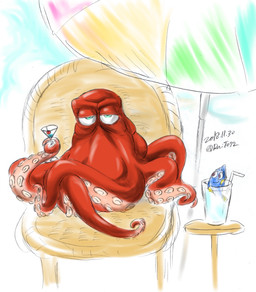 blue_body blue_eyes chair container cup drinking_straw duo eye_bags female feral fin freckled_face freckles furniture hai_xiaolu looking_at_viewer male male/female orange_body orange_tentacles purple_eyes simple_background tear_trough tentacles toony umbrella white_background uminokouji disney finding_dory finding_nemo pixar dory_(finding_nemo) hank_(finding_dory) acanthurid aquatic fish giant_pacific_octopus regal_tang 2018 watermark