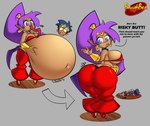 absurd_res after_vore angry armor bandeau baughbee before_and_after belly big_belly big_breasts big_butt blood blue_hair bodily_fluids bolo_(shantae) breasts brown_body brown_skin bubble_butt butt clothing collar crown dialogue digestion digital_media_(artwork) english_text family_guy_death_pose female female_focus female_pred female_prey front_and_back gauntlets genie gloves hair handwear harem_pants headgear hi_res holding_belly huge_belly human humanoid humanoid_pointy_ears insult long_hair looking_at_butt looking_back male mammal meme navel nosebleed not_furry offscreen_character oral_vore ponytail purple_hair rear_view same_size_vore shantae shantae_(series) sloshing_belly swallowing talking_to_prey tan_body tan_skin taunting text tiara topwear under_boob unseen_prey vore wayforward
