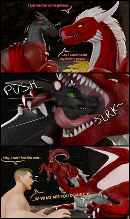 bodily_fluids feral green_eyes group horn male membrane_(anatomy) membranous_wings mouth_shot open_mouth saliva saliva_string text tongue unwilling_prey vore wings yellow_eyes waficdragon mythology chase_(crimsoncreaturecreations) crimson_(crimsoncreaturecreations) wafic dragon human mammal mythological_creature mythological_scalie scalie 3d_(artwork) absurd_res comic digital_media_(artwork) english_text hi_res