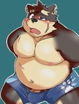 anthro belly black_nose blush bulge clothing genitals kemono male moobs navel nipples overweight overweight_male penis scar simple_background solo underwear bunta_(sisiwaka_3) lifewonders tokyo_afterschool_summoners moritaka_(tas) canid canine canis domestic_dog mammal 2017