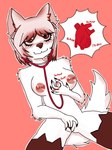 anthro black_nose blush bodily_fluids breasts cardiophile cardiophilia clothing female fingering fur genital_fluids genitals hair heart_(organ) heartbeat legwear masturbation medical_instrument monocolor nipples nude organs pussy scientific_instrument simple_background smile solo stethoscope stockings tail text vaginal vaginal_fingering vaginal_fluids white_furry xiaosox domestic_cat felid feline felis mammal absurd_res digital_media_(artwork) english_text hi_res signature