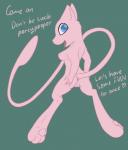 anthro anthrofied anus areola blue_eyes breasts butt butt_grab english_text erect_nipples female fur generation_1_pokemon genitals hand_on_butt hi_res legendary_pokemon looking_at_viewer looking_back mammal mew_(pokemon) nintendo nipples nude open_mouth pawpads paws pink_body pink_fur pokemon pokemon_(species) pokemorph posexe presenting presenting_hindquarters pussy raised_tail rear_view side_boob simple_background smile solo spread_legs spreading tail text