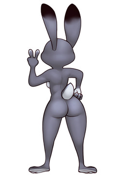 3_toes 4_fingers anthro back_boob big_butt biped breasts butt countershade_feet countershade_fur countershade_hands countershade_tail countershade_torso countershading dipstick_ears ear_markings feet female fingers fur gesture grey_body grey_fur hand_gesture multicolored_ears nude nude_anthro nude_female plantigrade rear_view scut_tail short_tail side_boob simple_background solo standing tail toes v_sign white_background qupostuv35 disney zootopia judy_hopps lagomorph leporid mammal rabbit 2022 full-length_portrait hi_res portrait source_request unavailable_at_source