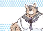 anthro countershading crystal fur jewelry male multicolored_body multicolored_fur muscular muscular_anthro muscular_male necklace pecs sailor sailor_hat sailor_uniform solo oneko_takasuke lifewonders live_a_hero pubraseer canid canine canis domestic_dog mammal absurd_res hi_res