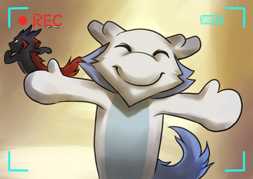 anthro blue_hair camera_view duo eyes_closed fur hair imminent_hug male recording smile tail jc_(artist) asian_mythology dragonbros east_asian_mythology mythology ebby silvvy dragon eastern_dragon furred_dragon furred_scalie mythological_creature mythological_scalie scalie 2013