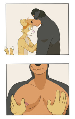 5_fingers age_difference anthro belly big_belly black_body black_fur black_hair black_nose brown_body brown_fur daddy_kink fingers fur groping_chest hair male male/male mature_male mullet nipples nude pink_nose simple_background size_difference slightly_chubby standing striped_body striped_fur stripes tail tail_motion tailwag tan_body tan_fur whisker_spots white_body white_fur p_rindustries chuck_(p_rindustries) will_(p_rindustries) canid canine canis dobermann domestic_cat domestic_dog felid feline felis mammal pinscher comic hi_res