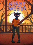 anthro baseball_bat bat_(object) boots clothed clothing female footwear forest outside pigeon_toed plant shoes solo standing sunset tree ruffu night_in_the_woods mae_borowski domestic_cat felid feline felis mammal