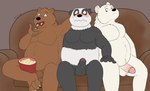 anthro balls bear belly blush brown_body cartoon_network casual_erection casual_nudity claws digital_media_(artwork) embarrassed erection feet food foreskin fur furniture furry_balls genitals giant_panda grizzly_(we_bare_bears) group hair humanoid_genitalia humanoid_penis ice_bear_(we_bare_bears) male male/male mammal nude on_sofa open_mouth overweight overweight_male panda_(we_bare_bears) partially_retracted_foreskin penile penis popcorn rhox simple_background sitting sitting_on_sofa smile snack snowbear sofa tongue trio we_bare_bears white_body white_fur