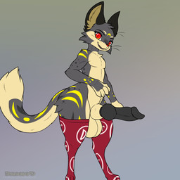 animal_genitalia animal_penis anthro balls big_balls big_penis canine_genitalia canine_penis clothing erection femboy footwear genitals grey_background huge_balls huge_penis legwear legwear_only male mostly_nude penis pupils red_eyes simple_background slit_pupils socks solo standing tail thick_thighs thigh_highs thigh_highs_only thigh_socks wide_hips kuroodod kuroodod_(character) felid feline lynx mammal mewlin_(species) 1:1 2025 hi_res