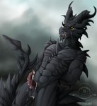 abs alduin anthro balls bethesda_softworks biceps black_body black_scales bodily_fluids cum cum_on_balls cum_on_belly cum_on_body cum_on_face cum_on_own_face cum_on_penis cum_on_self digital_media_(artwork) dragon erection genital_fluids genitals hands_behind_back hi_res horn male microsoft muscular muscular_anthro muscular_male mythological_creature mythological_scalie mythology nude open_mouth pecs penis red_eyes reptile scales scalie shadeylady simple_background skyrim solo tail teeth the_elder_scrolls tongue watermark