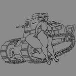 anthro balls big_breasts big_butt breasts butt clothing footwear genitals gynomorph high_heels huge_breasts intersex nipples penis pose shoes slightly_chubby smile smiling_at_viewer solo tank_(vehicle) thick_thighs vehicle wide_hips mexisabine renault karen_the_fox_(mexisabine) canid canine fox mammal red_fox true_fox 1:1 digital_drawing_(artwork) digital_media_(artwork) monochrome pinup trans_(lore) trans_woman_(lore)