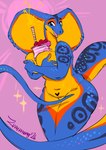 2024 anthro big_breasts blue_body blue_scales breasts cake candle cobra covering covering_breasts covering_crotch covering_self dessert fangs female food hi_res multicolored_body multicolored_scales navel nude nude_anthro nude_female open_mouth open_smile pubic_tattoo reptile scales scalie signature sketch smile snake solo tattoo teeth two_tone_body two_tone_scales yellow_body yellow_scales zaphira_(zummeng) zummeng