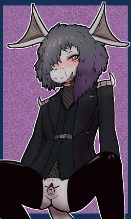 anthro black_clothing black_legwear black_stockings blush bodily_fluids cigarette cigarette_in_mouth clothing extreme_size_difference female fin genital_fluids genitals grey_body grey_hair grey_skin hair head_fin legwear macro micro object_in_mouth qr_code red_eyes size_difference smoking smoking_cigarette solo stockings tail unbirthing vaginal vaginal_fluids vore vulva yellow_sclera teruni-inamor drava_sibra teruni-nemira-inamor chyadnan scalie virelli 3:5