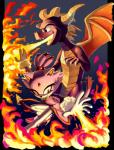 anthro clothing duo female feral fire footwear fur gloves handwear horn male membrane_(anatomy) membranous_wings purple_body purple_fur tail white_clothing white_gloves white_handwear wings yellow_eyes knockabiller activision mythology sega sonic_the_hedgehog_(series) spyro_the_dragon blaze_the_cat spyro dragon felid feline mammal mythological_creature mythological_scalie scalie 2018 crossover hi_res