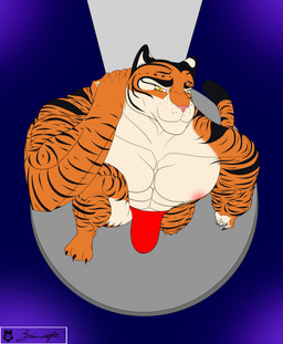 abs anthro barazoku biceps big_muscles bottomwear clothing fur looking_at_viewer male muscular muscular_anthro muscular_male nude pecs pole red_bottomwear red_clothing simple_background solo stripper_pole tail browncatfe disney zootopia tiger_dancer_(zootopia) felid mammal pantherine tiger absurd_res digital_media_(artwork) hi_res
