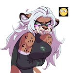 fangs female green_eyes hair heart_pupils teeth tsundere white_hair errokioslem felid feline mammal saber_tooth 1:1 hi_res