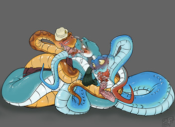 2_penises animal_genitalia animal_penis blush bodily_fluids canon_x_oc clothed clothed_feral clothing collaborative collaborative_fellatio collaborative_oral collaborative_sex cum cum_in_mouth cum_inside fellatio feral feral_on_feral forked_tongue genital_fluids genitals group group_sex hat headgear headwear hemipenes male male/male male_feral male_penetrated male_penetrating male_penetrating_male messy multi_genitalia multi_penis oral penetration penile penis serpentine sex simple_background threesome tongue tongue_out trio benji_(artist) disney dreamworks the_bad_guys zootopia gary_de'snake mr._snake_(the_bad_guys) reptile scalie snake 2025 crossover hi_res