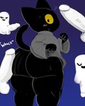 4:5 absurd_res ambiguous_gender anthro balls big_butt big_penis black_body black_butt black_ears black_eyes black_fur black_sclera black_tail blush blush_lines bodily_fluids bottomless butt clothed clothing dark_body dark_butt dark_ears dark_fur dark_tail darky domestic_cat felid feline felis fur genitals ghost glans google google_doodle grey_clothing grey_robe group hi_res huge_butt looking_at_another looking_back looking_down magic_cat_academy male male/ambiguous mammal momo_(google) open_mouth penis penis_on_butt pink_blush pupils robe small_pupils spirit sweat sweaty_butt sweaty_face tail thick_thighs vein veiny_penis whack white_balls white_body white_eyes white_glans white_penis wide_hips yellow_sclera