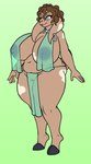 anthro big_breasts big_butt blue_eyes breasts brown_body brown_hair butt clothed clothing cloven_hooves digitigrade female hair hooves mature_female skimpy slightly_chubby solo translucent translucent_clothing fourssss bovid caprine goat mammal 2024 hi_res