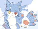 ambiguous_gender anthro cloud heterochromia kemono macro nude paws solo shinogiu japan_air_self-defense_force omaneko_(jasdf) domestic_cat felid feline felis mammal