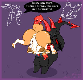 abdominal_bulge ambiguous_gender ambiguous_penetrating ambiguous_penetrating_female anus areola balls big_breasts big_butt black_balls black_body black_penis bodily_fluids border bouncing_breasts breasts brown_areola bulge butt cum cum_ballooning cum_from_mouth cum_in_mouth cum_inflation cum_inside cum_on_balls cum_on_ground detailed_bulge dialogue dipstick_tail duo feet female female/ambiguous female_penetrated genital_fluids genital_outline genitals horn huge_butt inflation interspecies magenta_background markings navel nude orange_body penetration penis penis_outline saliva saliva_on_penis sex shadow spade_tail spikey_tail spots spotted_butt tail tail_markings tail_pull talking_to_another throbbing throbbing_balls tongue tongue_on_penis tongue_out vulva white_breasts toilet_man chikn_nuggit mythology fwench_fwy_(chikn_nuggit) pommgranted_(chikn_nuggit) canid canine dragon fox mammal mythological_creature mythological_scalie scalie 2026 animated animated_gif digital_media_(artwork) pixel_(artwork) pixel_animation short_playtime signature