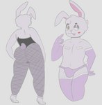 anthro big_butt blush bulge butt clothing fishnet_clothing fluffy fur legwear male panties presenting presenting_hindquarters simple_background smile solo thigh_highs tight_clothing underwear phant0mhat lagomorph leporid mammal rabbit digital_media_(artwork) hi_res