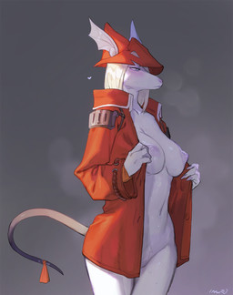 4_fingers anthro biped blue_eyes blush bodily_fluids breasts claws clothed clothing coat female finger_claws fingers hat headgear headwear navel nipples partially_clothed solo sweat topwear bebebebebe final_fantasy final_fantasy_ix square_enix freya_crescent burmecian mammal murid murine rat rodent 2021 digital_media_(artwork) hi_res