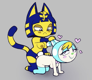 ambiguous_penetration anthro anthro_on_anthro anthro_penetrated anthro_penetrating anthro_penetrating_anthro bite biting_lip biting_own_lip blonde_hair blue_hair breasts claws dildo doggystyle duo ear_pull female female/female female_penetrated female_penetrating female_penetrating_female from_behind_position grey_background hair heart_symbol interspecies looking_back looking_pleasured mostly_nude nipples penetration self_bite sex sex_toy simple_background strapon strapon_sex toying_partner white_body yellow_body achybreakfast animal_crossing nintendo ankha_(animal_crossing) francine_(animal_crossing) domestic_cat felid feline felis lagomorph leporid mammal rabbit 2021 hi_res