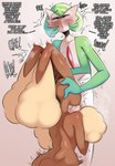 ambiguous_gender ambiguous_penetrated anthro anthro_penetrated balls biped blush brown_body brown_fur dialogue duo fur genitals green_body humanoid_on_anthro humanoid_penetrating humanoid_penetrating_anthro male male/ambiguous male_penetrating male_penetrating_ambiguous master multicolored_body oral oral_penetration penetration penile penile_penetration red_body sex tan_body tan_fur text white_body saltyxodium nintendo pokemon gardevoir generation_3_pokemon generation_4_pokemon humanoid lopunny pokemon_(species) hi_res