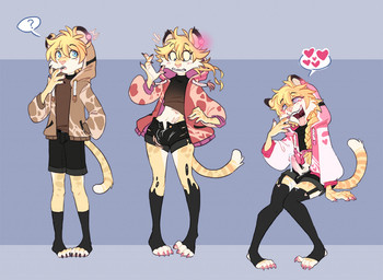 after_transformation ahegao airhead anthro bimbofication blonde_hair blue_background blue_eyes bodily_fluids bottomwear claws clothed clothing confusion cum cum_drip cum_on_leg cum_on_penis dripping ejaculation erection femboy footwear fur garter_straps genital_fluids genitals hair hand_in_pocket hands-free heart_eyes heart_symbol humanoid_genitalia humanoid_penis jacket knock-kneed legwear looking_pleasured male male_anthro markings mid_transformation multicolored_body multicolored_fur open_clothing open_jacket open_mouth open_topwear penis pockets question_mark shirt shorts simple_background sitting socks solo spots spotted_body spotted_fur standing surprised tan_body tan_fur thigh_highs toe_claws tongue tongue_out topwear transformation unexpected yellow_body yellow_fur glowbat cheetah felid feline mammal