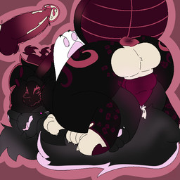 2_penises 4_arms 4_ears antennae_(anatomy) anthro anus arthropod_abdomen balls big_balls big_penis black_body black_fur bodily_fluids cervical_penetration cum cum_in_uterus cum_in_vagina cum_inside duo female female_penetrated from_front_position fur genital_fluids genitals glowing glowing_eyes glowing_genitalia glowing_penis gynomorph gynomorph/female gynomorph_penetrating gynomorph_penetrating_female huge_penis hyper hyper_genitalia hyper_penis internal internal_vaginal intersex intersex/female intersex_penetrating intersex_penetrating_female knot knotted_penis machine markings mating_press multi_arm multi_ear multi_genitalia multi_limb multi_penis pawpads penetration penis pink_anus pink_background pink_ears pink_eyes pink_markings pink_pawpads pink_penis pink_penis_tip sex simple_background slightly_chubby spiked_penis spikes spikes_(anatomy) uterus vaginal vaginal_penetration white_paws pawzirella katie_(floofytoaster) scarlet_(pawzirella) arachnid arthropod hybrid protogen spider 1:1 trans_(lore) trans_woman_(lore)