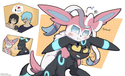 black_body black_fur blue_body blue_eyes blue_fur blush duo eyewear female feral frown ftm_transformation fur gender_transformation glasses green_eyes human_to_feral loss_of_dexterity loss_of_speech male mtf_transformation pink_body pink_fur pokemon_speak pokemon_transformation sharp_teeth species_transformation teeth transformation wearing_glasses white_body white_fur yellow_eyes oshoku_momiji nintendo pokemon eeveelution generation_2_pokemon generation_6_pokemon human mammal pokemon_(species) shiny_pokemon sylveon umbreon hi_res