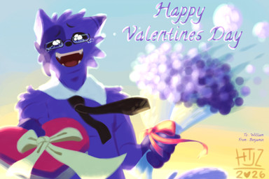 5_fingers accessory afternoon anthro bodily_fluids bouquet box_of_chocolates candy chocolate crying dessert eyewear fingers flower flower_bouquet fluffy fluffy_tail food glasses happy heart_symbol holidays light looking_at_another male necktie open_mouth open_smile plant ribbons shadow smile snout solo standing tail tears tears_of_joy wearing_glasses wind valken_holmes ambient_among_us among_us innersloth valentine's_day felid feline mammal 3:2 character_request lighting watermark
