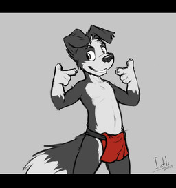anthro asian_clothing black_bars clothed clothing east_asian_clothing fundoshi fundoshi_only japanese_clothing looking_at_viewer male monotone_background smile solo topless topless_male underwear underwear_only young young_anthro young_male iztli roni_(imroni) border_collie canid canine canis collie domestic_dog herding_dog mammal pastoral_dog sheepdog 2015 letterbox