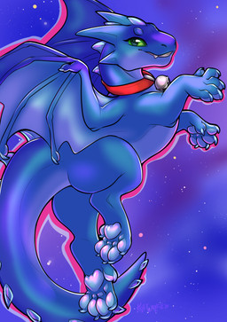 ambiguous_gender butt claws feet feral fingers horn looking_at_viewer rear_view smile solo space star tail teeth toes wings kellwolfik mythology dragon mythological_creature mythological_scalie scalie 2026 digital_drawing_(artwork) digital_media_(artwork) hi_res