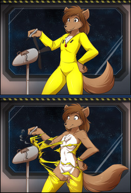 accident accidental_exposure anthro assisted_exposure belly biped brown_body brown_fur brown_hair cheek_tuft chest_tuft clothed clothing convenient_censorship countershading electric_fan exposure_variation facial_tuft female flat_chested fur hair hand_on_hip humor inner_ear_fluff inside navel nude pun smile solo space standing surprised three-quarter_view tight_clothing topless torn_clothing tuft unitard visual_pun wardrobe_malfunction white_belly white_body white_fur window conditional_dnp tom_fischbach freefall_(webcomic) florence_ambrose bowman's_wolf canid canine canis mammal red_wolf wolf 2015 censored colored hi_res