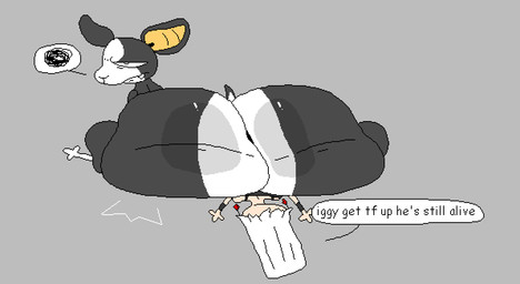 angry big_butt black_body butt clothed clothed_male clothing dialogue duo fangs feral glistening glistening_butt grey_background hair huge_butt male male/male mouth_closed multicolored_body pupils simple_background sitting sitting_on_another speech_bubble tail talking_to_another teeth text trapped trapped_under_butt underbelly white_body white_hair white_sclera yellow_inner_ear nxyitn jojo's_bizarre_adventure stardust_crusaders iggy_(jjba) jean_pierre_polnareff boston_terrier canid canine canis domestic_dog human hunting_dog mammal molosser small_molosser terrier toy_dog aliasing digital_media_(artwork) english_text