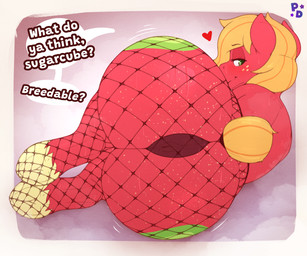 anus bedroom_eyes big_butt blonde_hair blonde_mane bodily_fluids breed butt butt_focus clothed clothing dialogue eyebrow_through_hair eyebrows eyelashes feral fetlocks fishnet_clothing fishnet_leggings fishnet_legwear freckled_butt freckled_face freckles fur green_eyes hair heart_symbol hooves leggings legwear looking_back lying male mane narrowed_eyes on_side perineal_raphe perineum presenting presenting_anus presenting_hindquarters puffy_anus raphe_(anatomy) rear_view red_body red_fur seducing_viewer seductive solo sweat sweatdrop sweaty_butt tail tail_wraps text translucent translucent_hair underhoof wraps yellow_tail pony_dreaming friendship_is_magic hasbro my_little_pony big_macintosh_(mlp) earth_pony equid equine horse mammal pony 6:5 absurd_res english_text hi_res male_(lore)