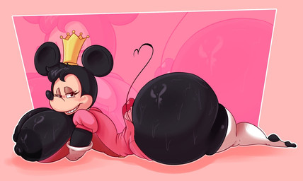 anthro big_breasts big_butt black_body breasts butt clothing crown dress female headgear legwear princess royalty solo stockings thick_thighs rabbit5gamer disney minnie_mouse mammal mouse murid murine rodent