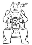 animal_genitalia anthro balls bathrobe belly bodily_fluids chair clothed clothing eyebrows fangs front_view furniture genitals humanoid_pointy_ears male mature_male mostly_nude neck_tuft open_clothing open_robe overweight overweight_male penis penis_tip raised_eyebrows robe sheath simple_background sitting solo steering_wheel surprise sweat teeth tuft white_background custardalvis curious_cat sihai's_legacy richard_(sihai's_legacy) canid canine canis mammal wolf 2021 black_and_white monochrome sketch