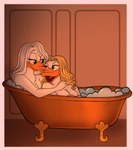 anatid anseriform anthro avian bath bathing_together bathtub beak bedroom_eyes big_breasts bird blonde_hair breasts bubble_bath casual_nudity claw_foot_bathtub daisy_and_the_mysteries_of_paris daisy_duck disney duck duo eye_contact female female/female hair hi_res lady_in_waiting lesbian_couple long_hair looking_at_another lunula_(artist) marie_ducklette narrowed_eyes noblewoman non-mammal_breasts nude open_mouth open_smile queen romantic royalty seductive smile warm_lighting white_hair