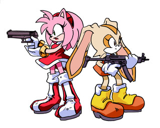 age_difference ak-47 ak_platform anthro assault_rifle bonnet clothed clothing determined dress duo female footwear gun handgun headgear headwear holding_gun holding_object holding_ranged_weapon holding_weapon mp5 open_mouth pistol ranged_weapon rifle shoes simple_background standing submachine_gun weapon young young_female randomguy999 sega sonic_the_hedgehog_(series) amy_rose cream_the_rabbit gon eulipotyphlan hedgehog lagomorph leporid mammal rabbit tee absurd_res hi_res